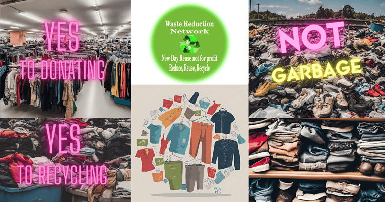 15 Reasons to buy used clothing and recycle clothing. instead of throwing them in the garbage. New Day Reuse inc 501(C)(3) Waste Reduction Network.